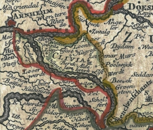 Kleefse enclaves in de Betuwe op een kaart uit 1740